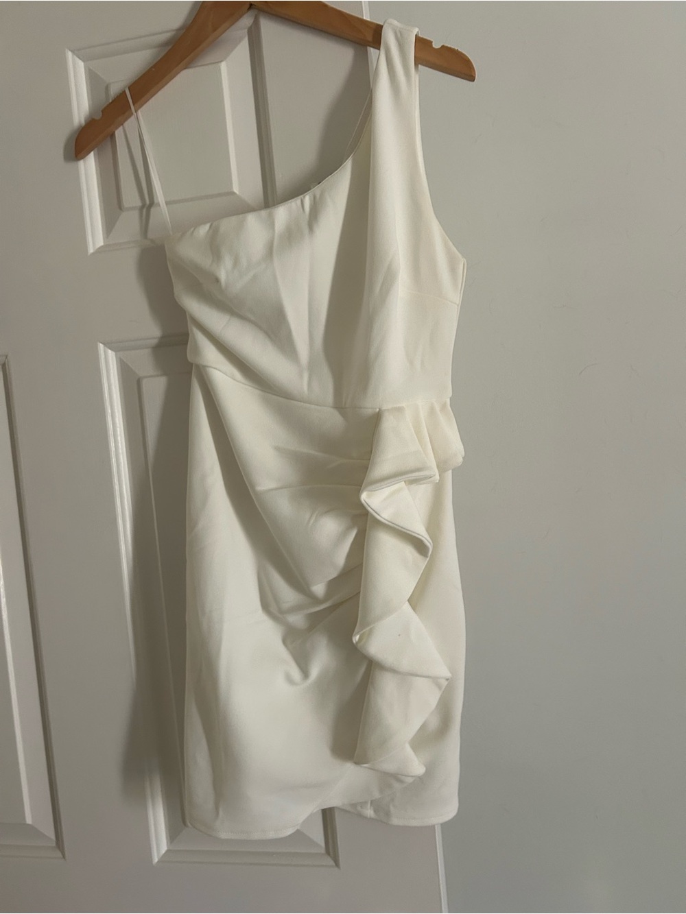 Hello Molly Cream One-Shoulder Ruffle Mini Dress